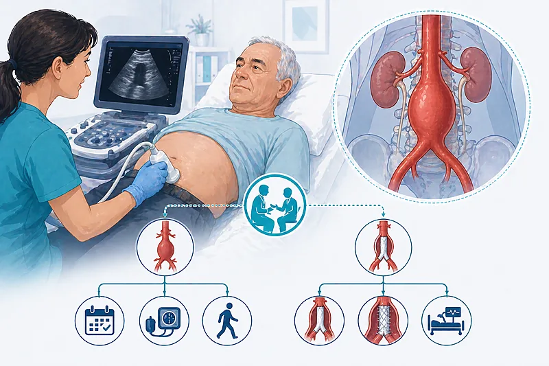 Clinical pathway for abdominal aortic aneurysm screening, surveillance thresholds, and repair decision-making in adults
