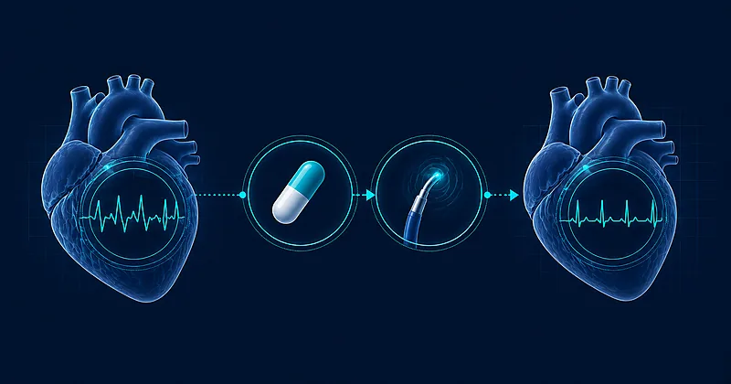 AFib rhythm control overview showing EAST-AFNET 4 trial outcomes early intervention strategy and catheter ablation considerations
