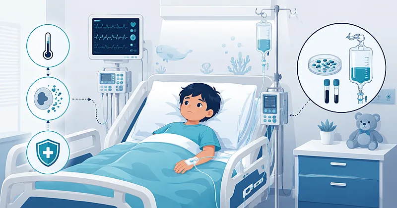 Clinical pathway for febrile neutropenia in children showing risk stratification and empiric antibiotic selection at the bedside