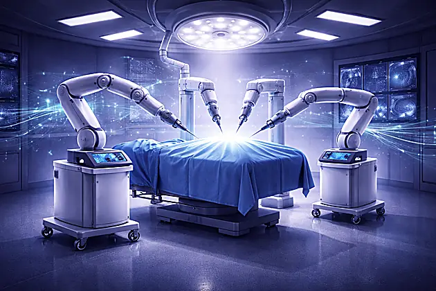 Medtronic Hugo robotic surgery system with modular robotic arms in a modern operating room setting