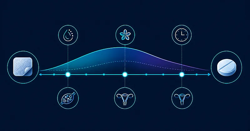 Menopausal hormone therapy clinical timing diagram showing WHI age stratification and route of administration risk considerations