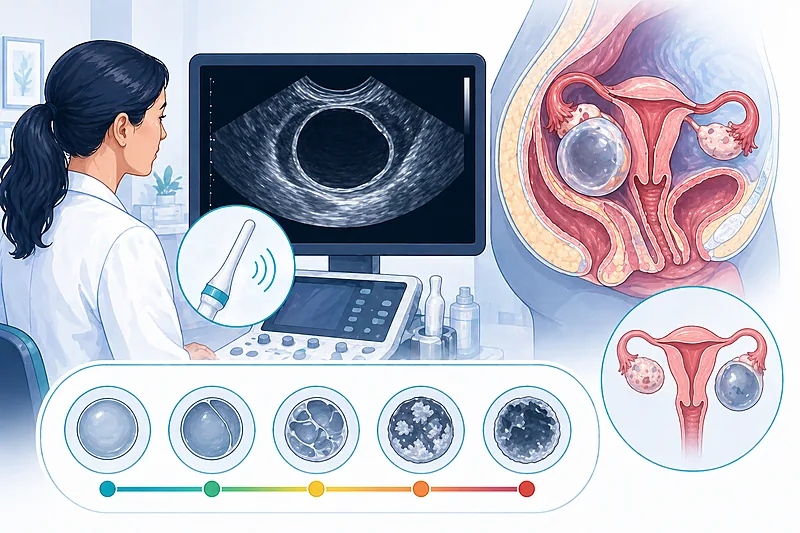 Clinical overview of ovarian cyst management showing ultrasound O-RADS risk stratification, premenopausal and postmenopausal pathways, and oncology referral