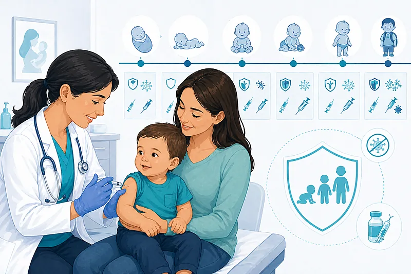 Overview of the 2026 pediatric immunization schedule showing age-based vaccine doses, RSV nirsevimab timing, catch-up rules, and major ACIP updates