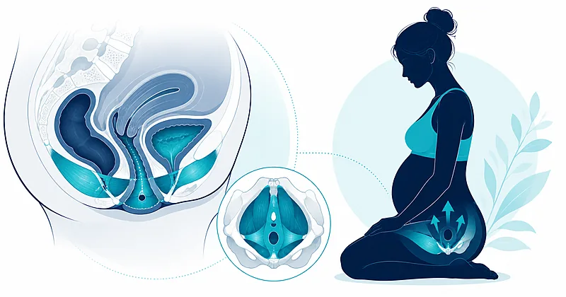 PFMT postpartum care: clinician demonstrates pelvic floor muscle training to a new mother in a clinical postpartum setting