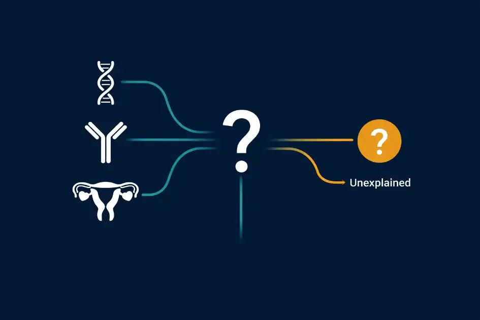 Recurrent miscarriage workup evidence review showing diagnostic pathway from investigation to treatable cause