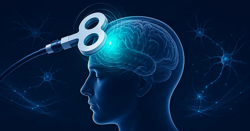 rTMS for depression illustration showing magnetic stimulation field over left prefrontal cortex region
