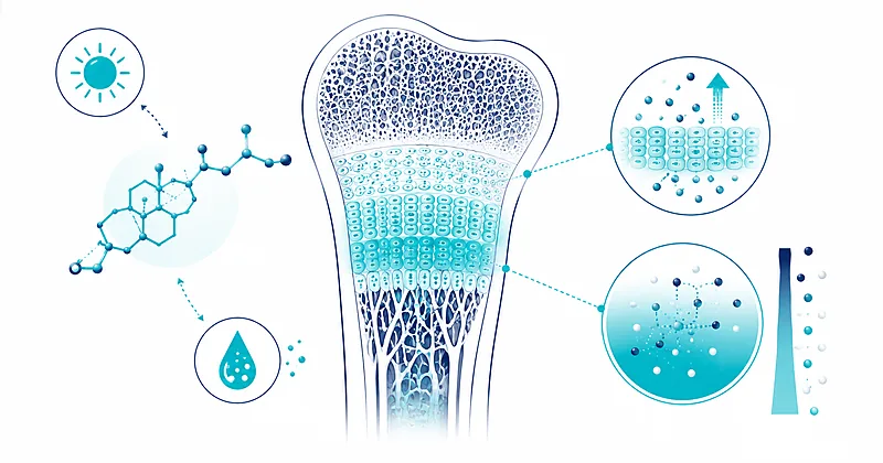 Diagram illustrating vitamin D deficiency in children affecting bone mineralisation at the growth plate